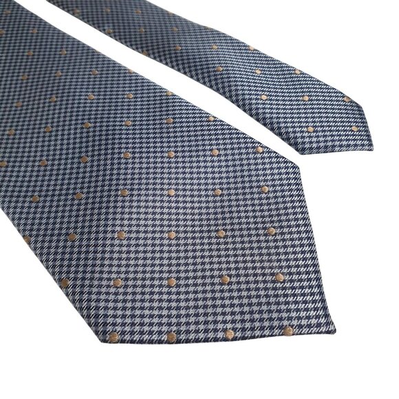 Club Room Blue Checkered Polka Dot Silk Tie 3.5 Inches Wide Stylish Design Gift - Picture 2 of 5